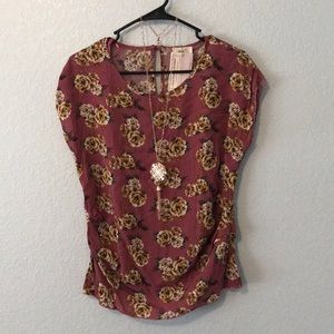 Mauve Floral Blouse with Necklace